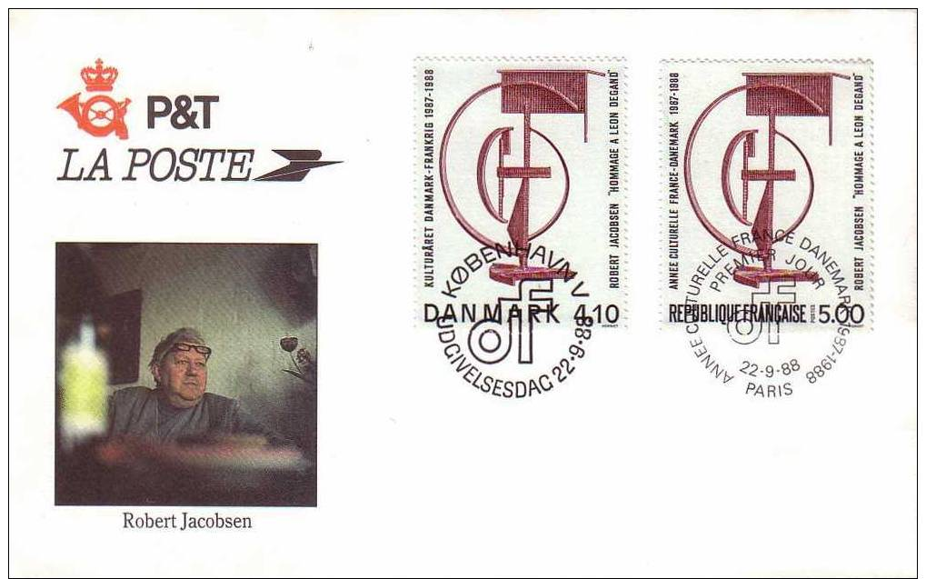 FDC   Hommage Léon Degand De Robert Jacobsen 1988 - 1980-1989