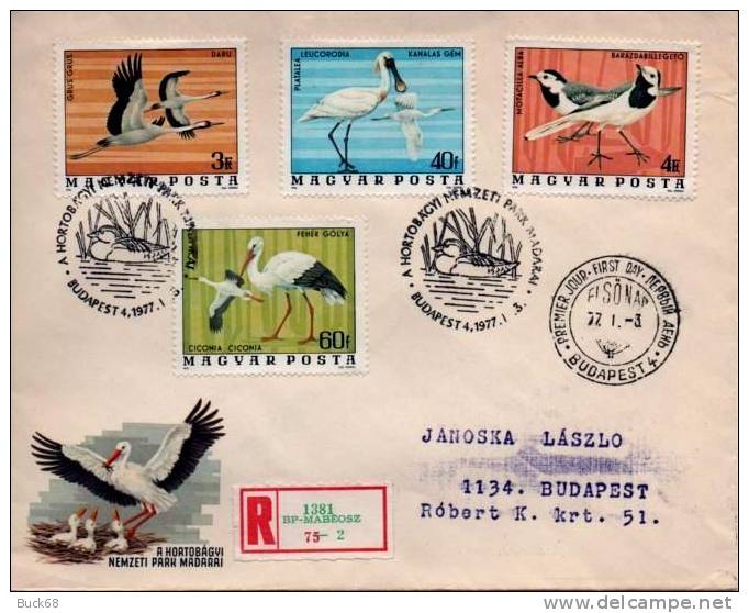 HONGRIE 2536 2537 2540 2541 FDC Premier Jour Oiseau Cigogne Ciconia Storch Stork Ciguena Canard - Cigognes & échassiers