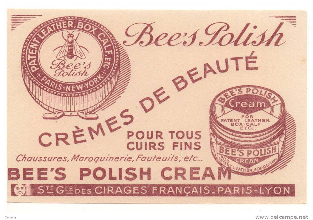 BUVARD CIRAGE BEE´S POLISH CREMES DE BEAUTE POUR TOUS CUIRS FINS SOCIETE GENERALE DES CIRAGES FRANCAIS - Produits Ménagers