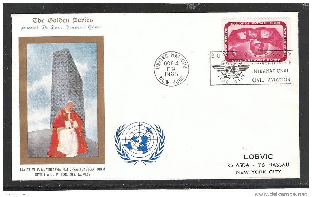 VATICANO, Storia Postale -1965 - Busta Con Affrancatura O.N.U. Per Visita Papa PAOLO VI A New York. - Variétés & Curiosités