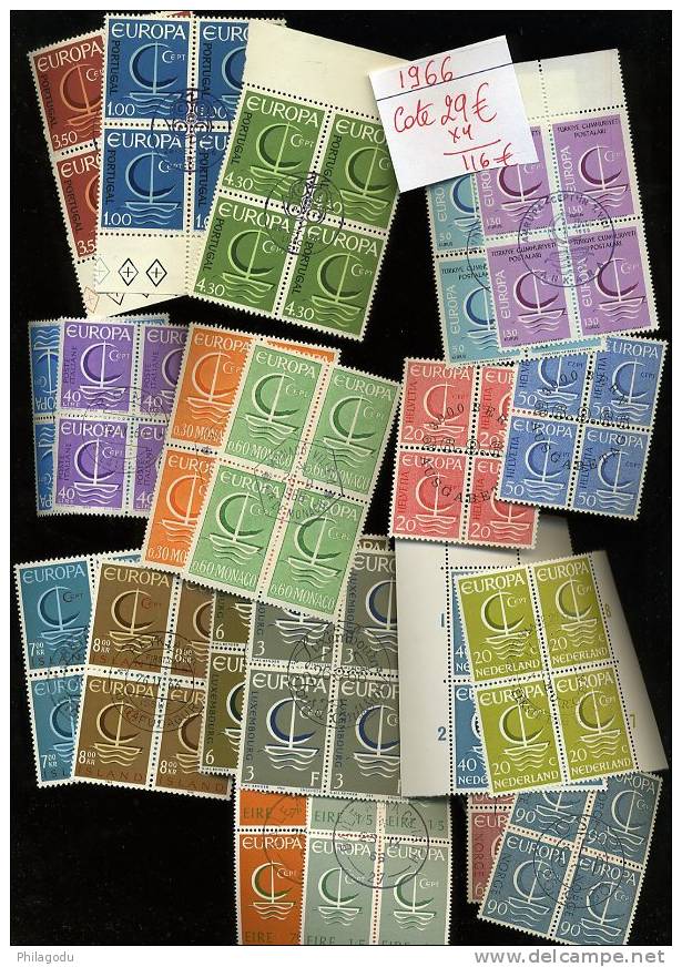 Europa 1966 Oblitérés En Blocs De 4  LUXE Cote 116 Euros - 1966