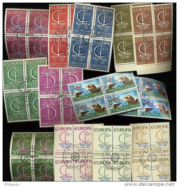 Europa 1966 Oblitérés En Blocs De 4  LUXE Cote 116 Euros - 1966