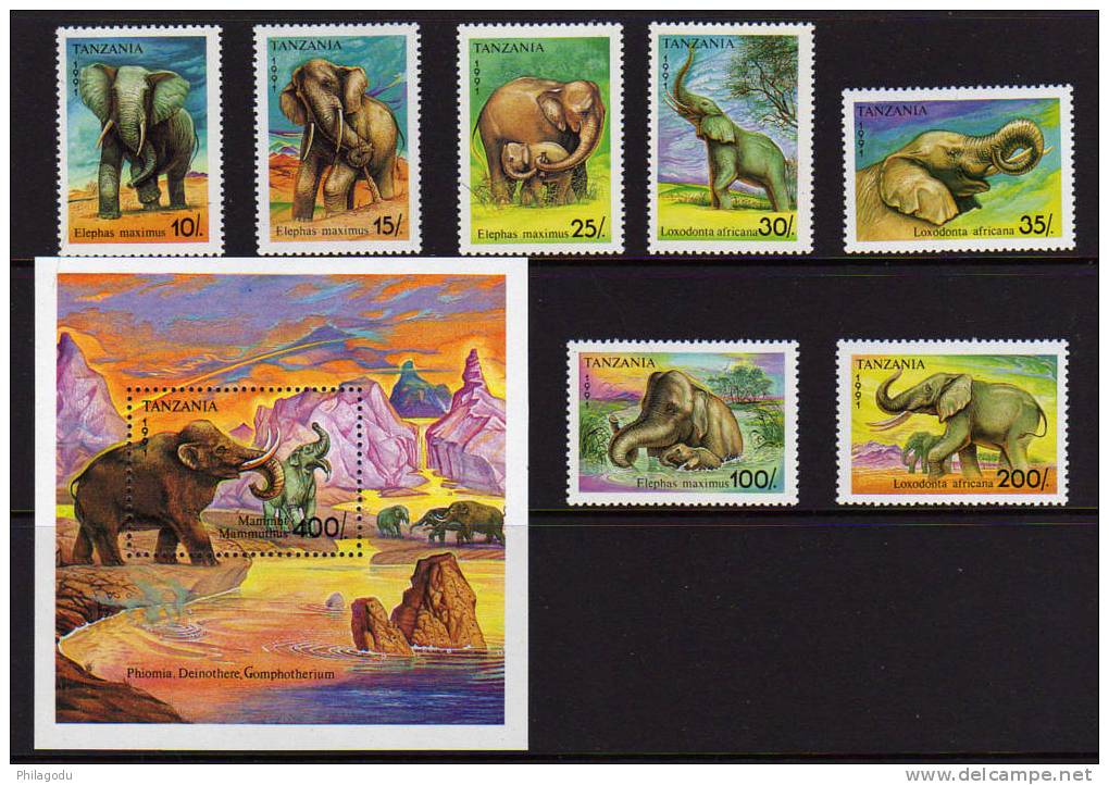 Tanzanie 1991  éléphants ++ Yv.796/802 BF.141** Postfrich ++ Mint N.H - Eléphants