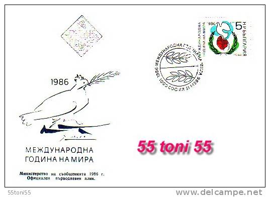 BULGARIA / Bulgarie  1986 Year For Peace (Pigeon Of Picasso) 1v- FDC - Palomas, Tórtolas