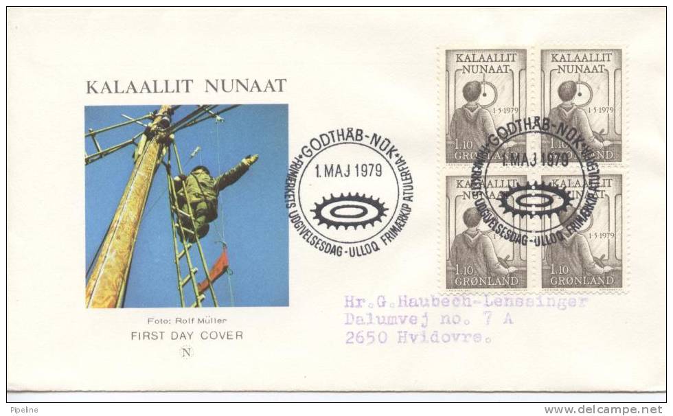 Greenland FDC Block Of 4Internal Autonomy 1-5-1979 With Cachet Sent To Denmark - Autres & Non Classés