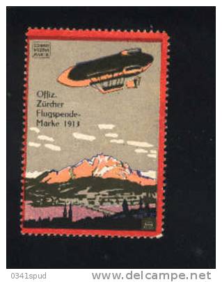 1913  Suisse Vignette Label Avec Charnière Dirigeable  Zurcher Flugspende Marke - Airplanes