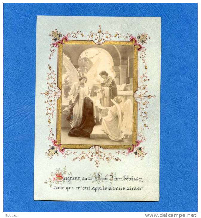 2 Images Religieuses En Celluloïd, 1902, La Communion, Grand Format Et Vierge Marie, - Imágenes Religiosas