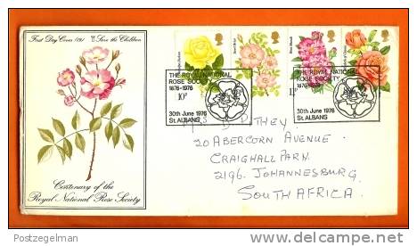 UK 1976 FDC With Address Roses 711-714 (little Damaged) - 1971-1980 Decimal Issues