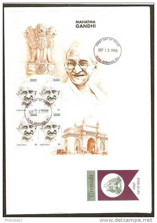 Grenada 1998 Mahatma Gandhi Gateway Of India Ashokan Capital Lion FDC  # A01472 - Mahatma Gandhi