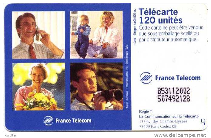 @+ Télécarte Voeux FT - 120 U - GEM (verso N° Distributeur) - 12/94. Ref : F528a. - 1994