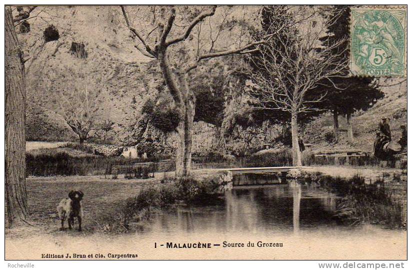 84-MALAUCENE- Source Du Grozeau- Personnages à Droite, Chien à Gauche- Cpa - Malaucene