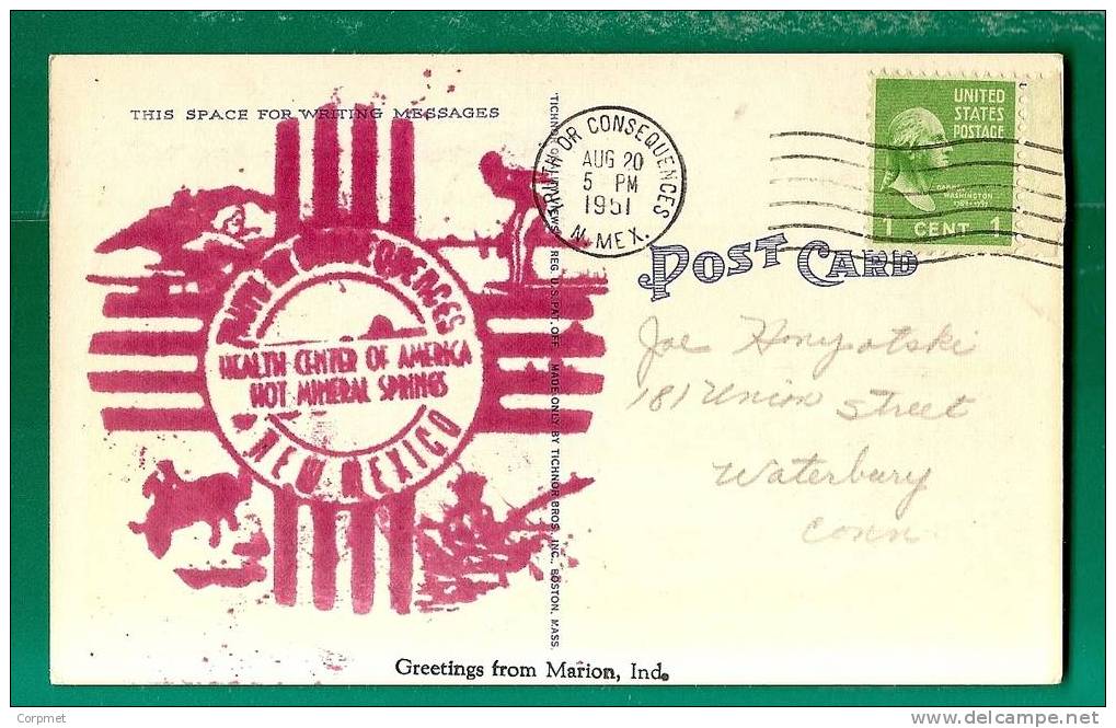 NEW MEXICO - TRUTH OR CONSEQUENCES - VF BUSY PERSON´S CARD Sent In 1951 To CONN - Altri & Non Classificati