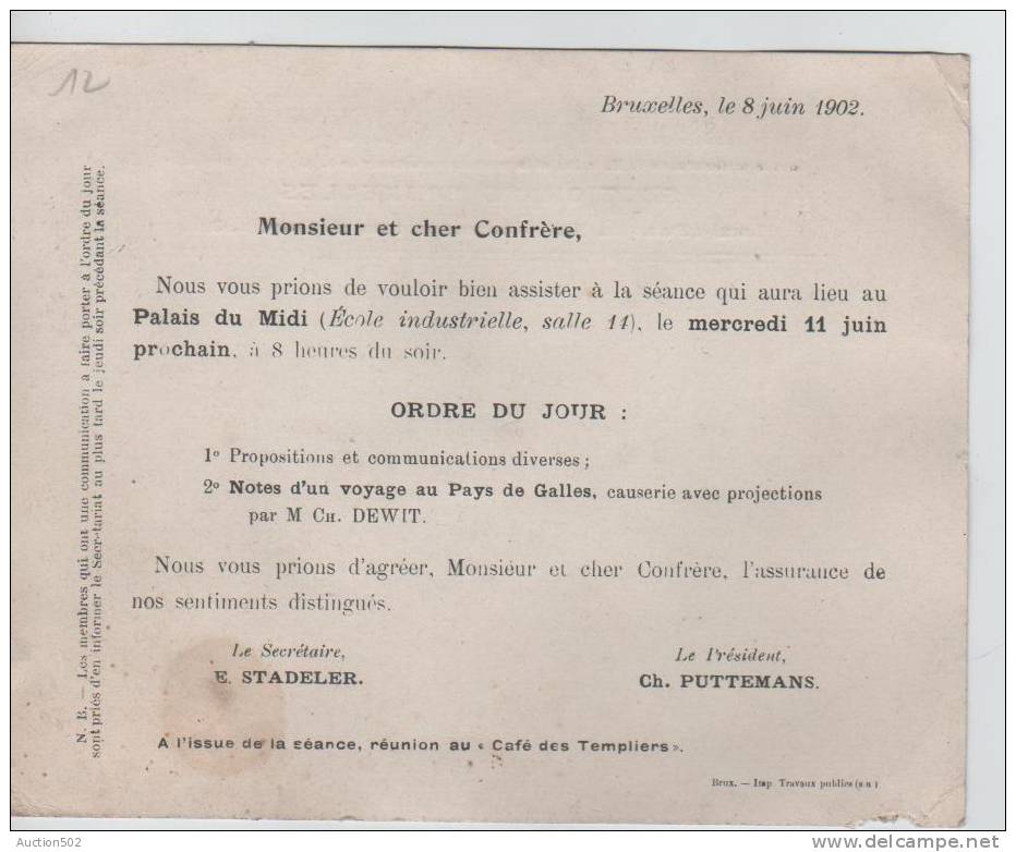 TP 53 S/imprimé Obl.roulette Brucelles Chancellerie 1902 De 'Association Belge De Photographie Convocation V.Feluy 2700 - Roller Precancels 1900-09