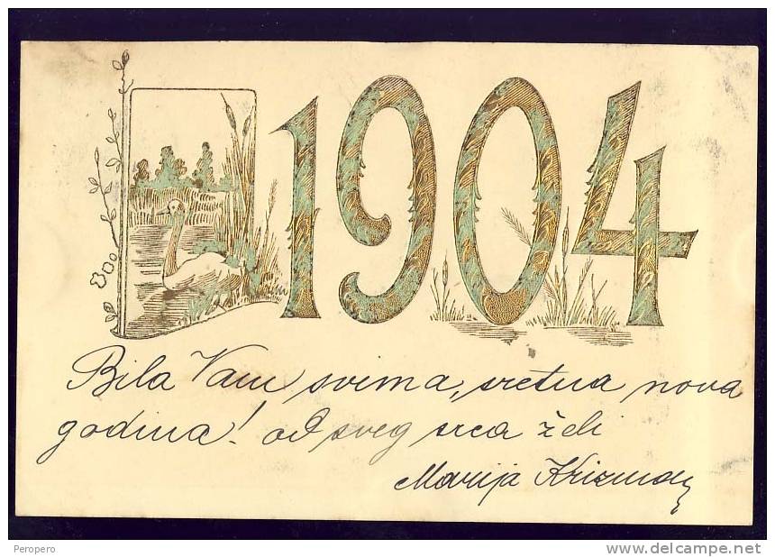 Cpa,  BONNE ANNEE,   HAPPY NEW YEAR 1904.,   Old Postcard, Embossed, De Relief - Nouvel An