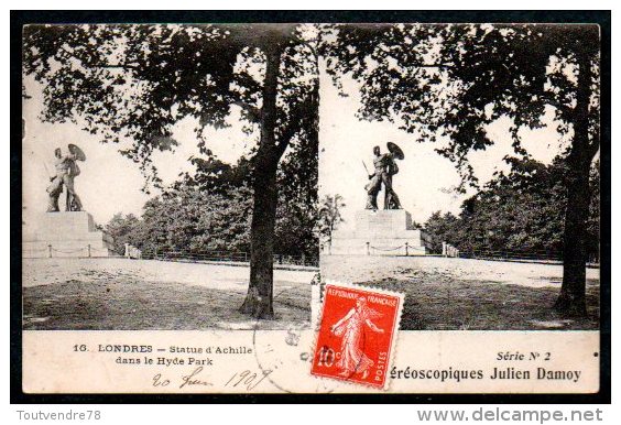 CP-GBR-01 : Londres Hyde Parc Statue D'Achille / Carte Stéréoscopiques Julien DAMOY Série N°2 - Stereoskopie