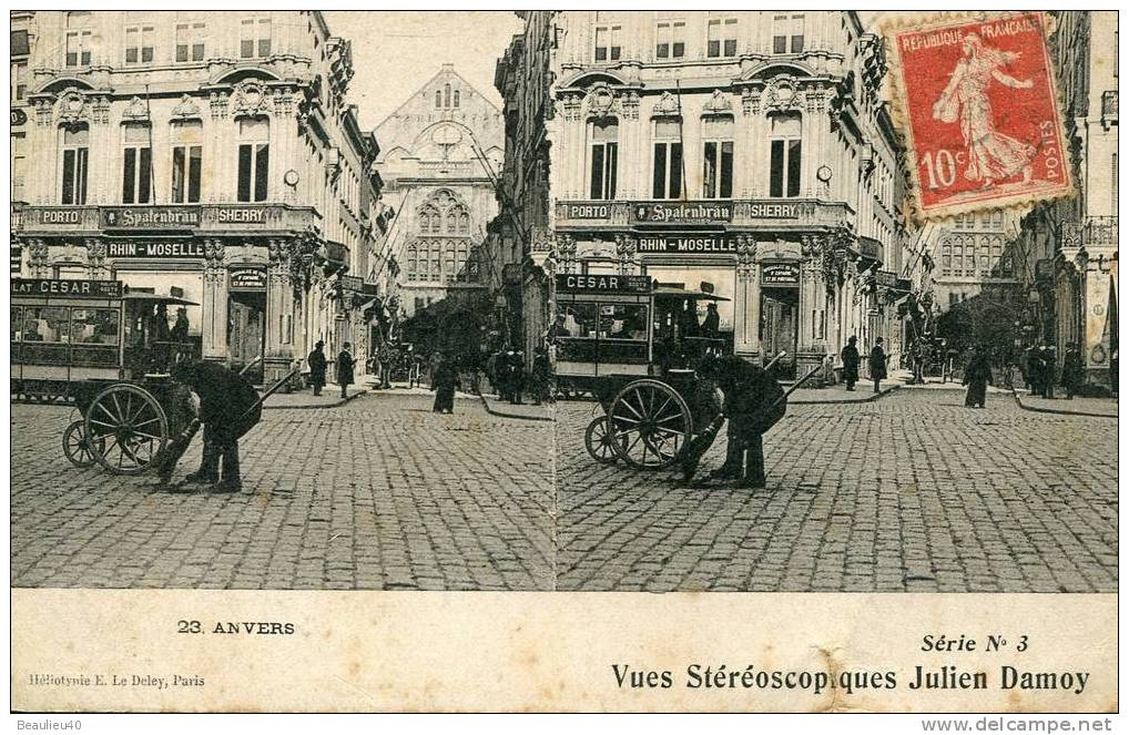 ANVERS SÉRIE N°3 VUES STÉRÉOSCOPIQUES JULIEN DAMOY  LE BALAYEUR DE RUES - Stereoskopie