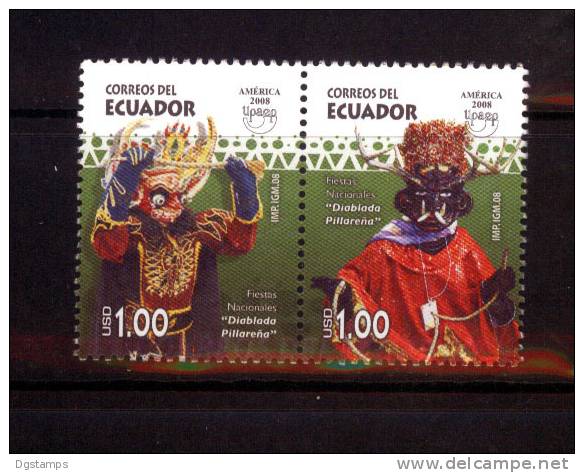 Ecuador América Upaep´08 Fiestas Nacs. San Pedro Y San Pablo, Diablada Pillareña (Carnaval) Danza, Guitarra, Máscaras - Emissioni Congiunte