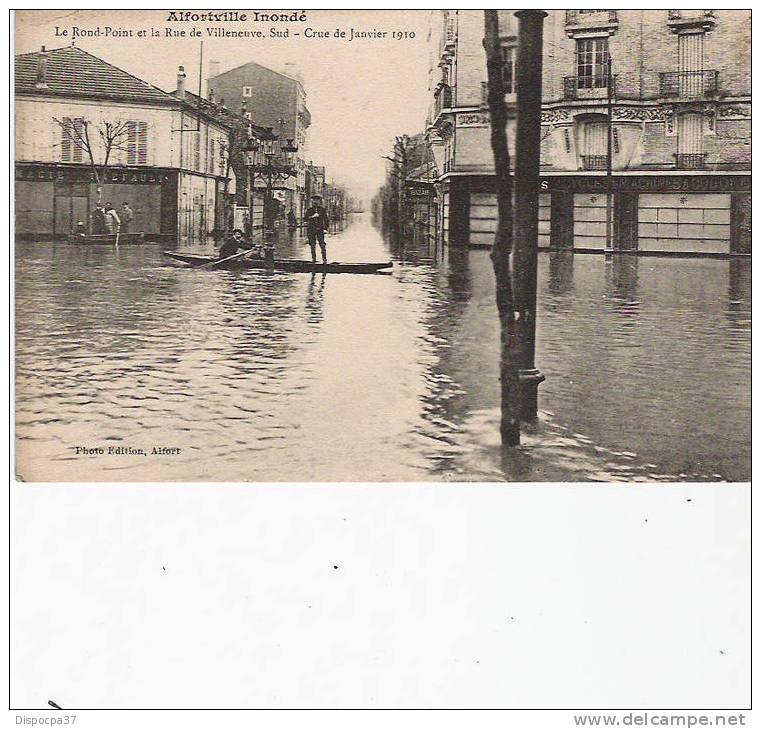 94-ALFORTVILLE INONDE-Le Rond Point Et La Rue De Villeneuve,sud-Crue De Janvier 1910 - Alfortville