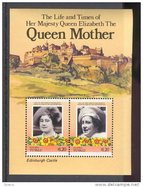 Tuvalu And Islands - The Life And Times Of The Queen Mother  MNH VF 6 Souvenir Sheets. Castles. - Tuvalu (fr. Elliceinseln)