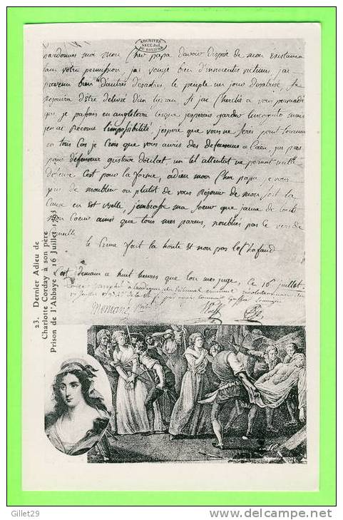 HISTOIRE - DERNIER ADIEU DE CHARLOTTE CORDAY À SON PÈRE PRISON DE L´ABBAYE, 16 JUILLET 1793 - M. LE DELEY - - Histoire