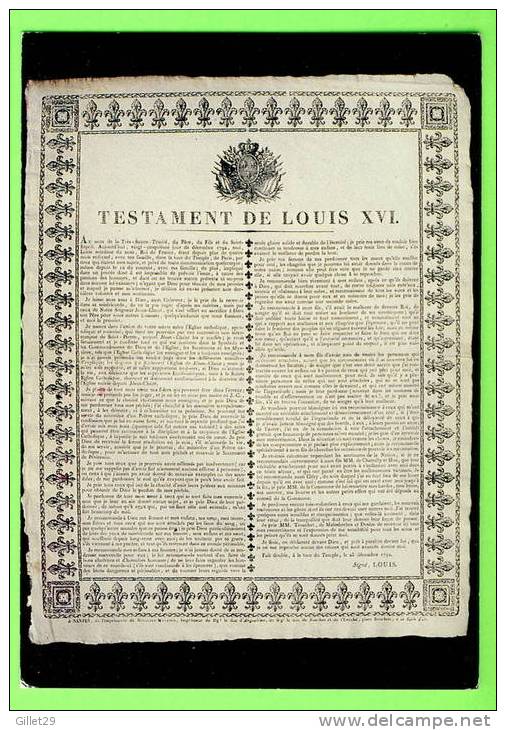 HISTOIRE - LA RÉVOLUTION FRANÇAISE - LA MURAILLE DU SOUVENIR - TESTAMENT DE LOUIS XVI - ÉDITIONS LYNA - - Histoire