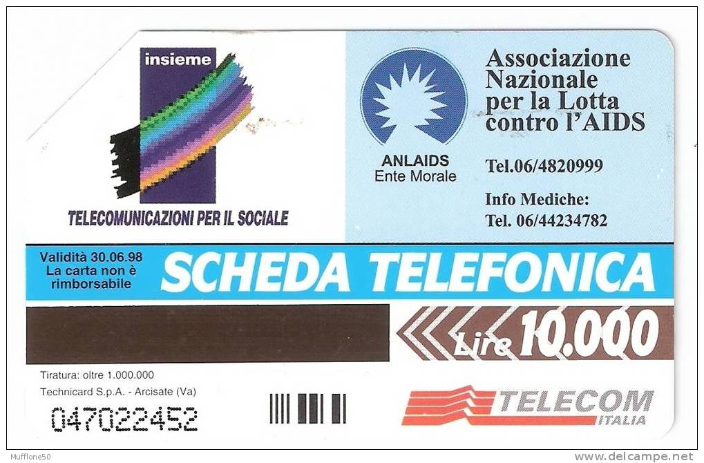 Italia 1998. Scheda Telefonica "DALL´INDIFFERENZA VERSO I MALATI DI AIDS SI PUO´ GUARIRE" - Öff. Diverse TK