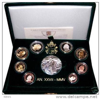 VATICANO ( VATIKAN  ) - 2005 - GIOVANNI PAOLO II - ANNATA COMPLETA 8 VALORI + MEDAGLIA ARGENTO - FONDO SPECCHIO ( PROOF - Vatikan