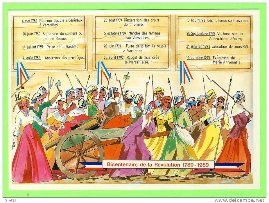 HISTOIRE - BICENTENAIRE DE LA RÉVOLUTION 1789-1989 - DATES IMPORTANTES - DESSIN P. BRUGEL - CIRCULÉE 1995 - AS DE COEUR - Histoire