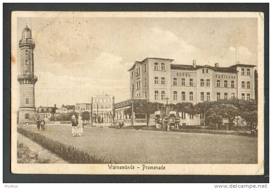 WARNEMÜNDE, STREET VIEW, LIGHTHOUSE, HOTEL PAVILLON, OLD POSTCARD - Rostock