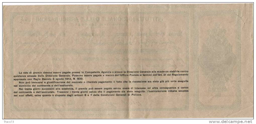 PALERMO AGENZIA - ISTITUTO NAZIONALE DELLE ASSICURAZIONI   1916 - Bank & Insurance