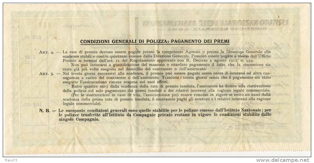 PALERMO AGENZIA - ISTITUTO NAZIONALE DELLE ASSICURAZIONI   1917 - Bank En Verzekering