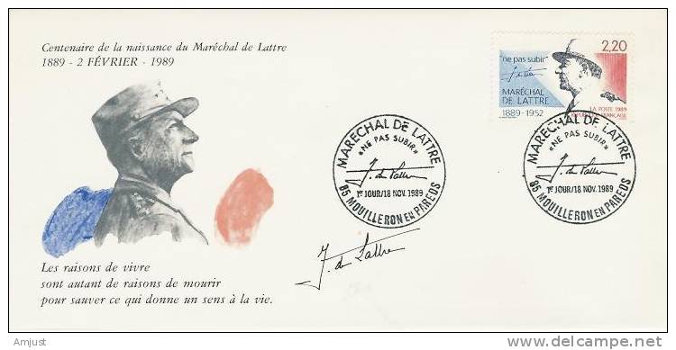 France , Centenaire De La Naissance Du Maréchal De Lattre - Commemorative Postmarks