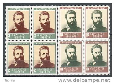 BULGARIA / BULGARIE - 1973 - 125an  De La Naissance Du Poete Christo Botev - 2v Bl De 4** - Unused Stamps