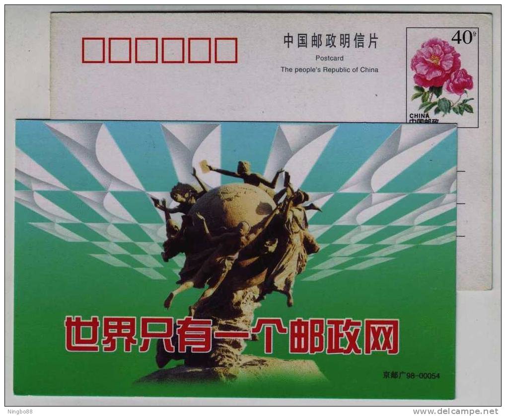 Statue Of UPU,Union Postale Universelle,China 1998 Beijing One World One Post Network Advertising Pre-stamped Card - U.P.U.