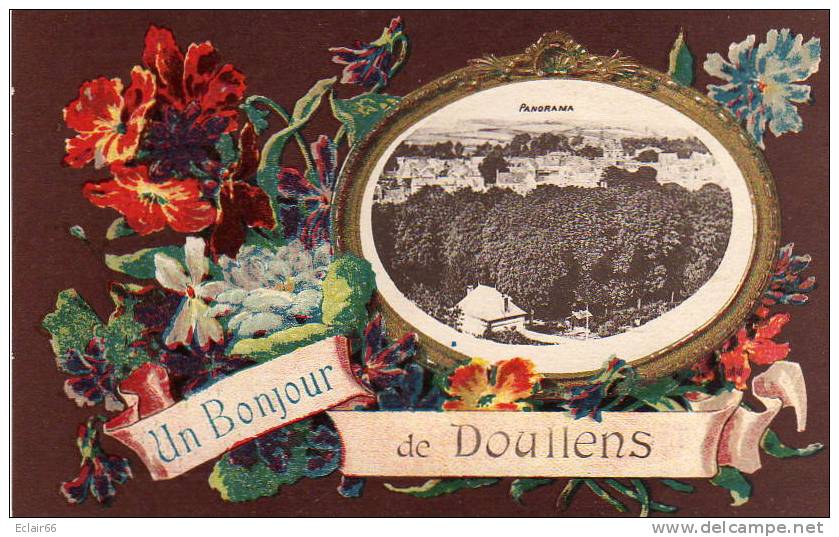 80  DOULLENS -     UN BONJOUR - BELLE ILLUSTRATION  Panorama   X - Doullens