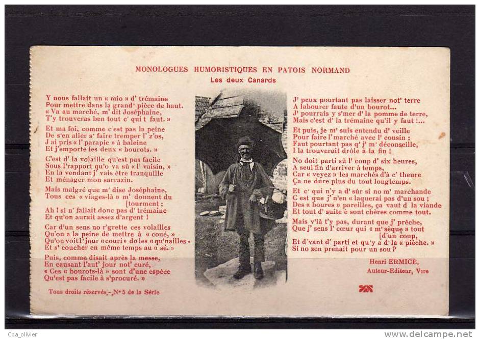 14 TYPES NORMANDS Monologues Humoristiques En Patois Normand, Les Deux Canards, Ed Ermice, 1915 - Altri & Non Classificati