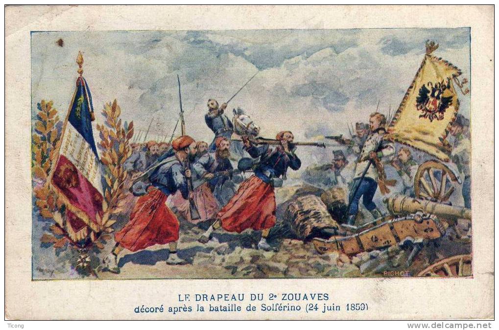 MILITARIA - LE DRAPEAU DU 2IEME ZOUAVES DECORE APRES LA BATAILLE DE SOLFERINO 24 JUIN 1859 - Vlaggen