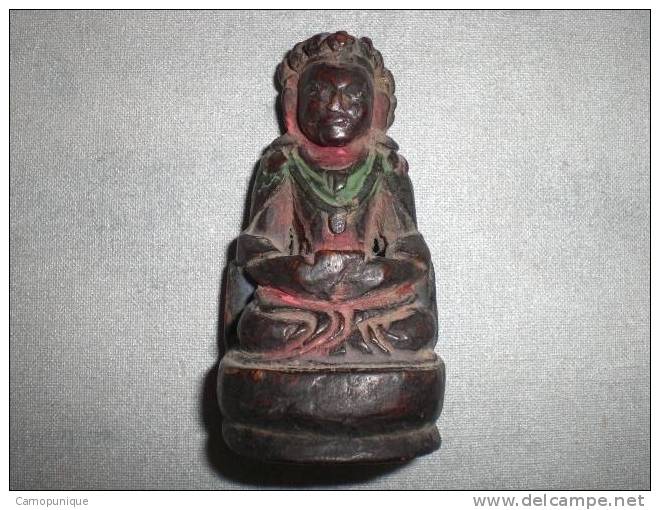 Bouddha Polychrome En Bois D'origine Chinoise - Asian Art