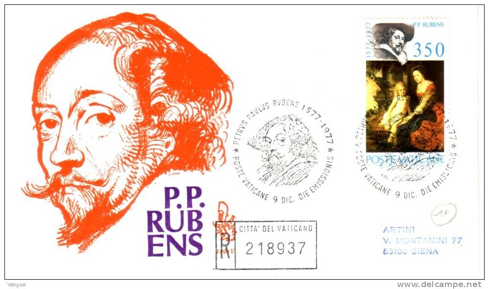 Lettre FDC Recom. VATICAN : RUBENS  "La Vierge Au Perroquet"  1977 - Rubens