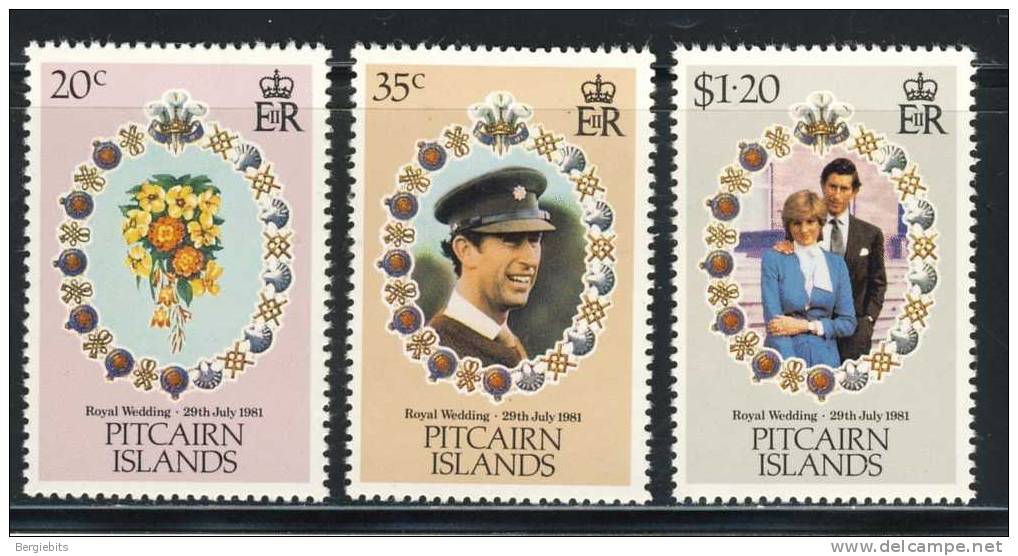 1981 Pitcairn Islands Complete MNH Set Of 3 "ROYAL WEDDING ISSUE" Scott # 206-208 - Islas De Pitcairn