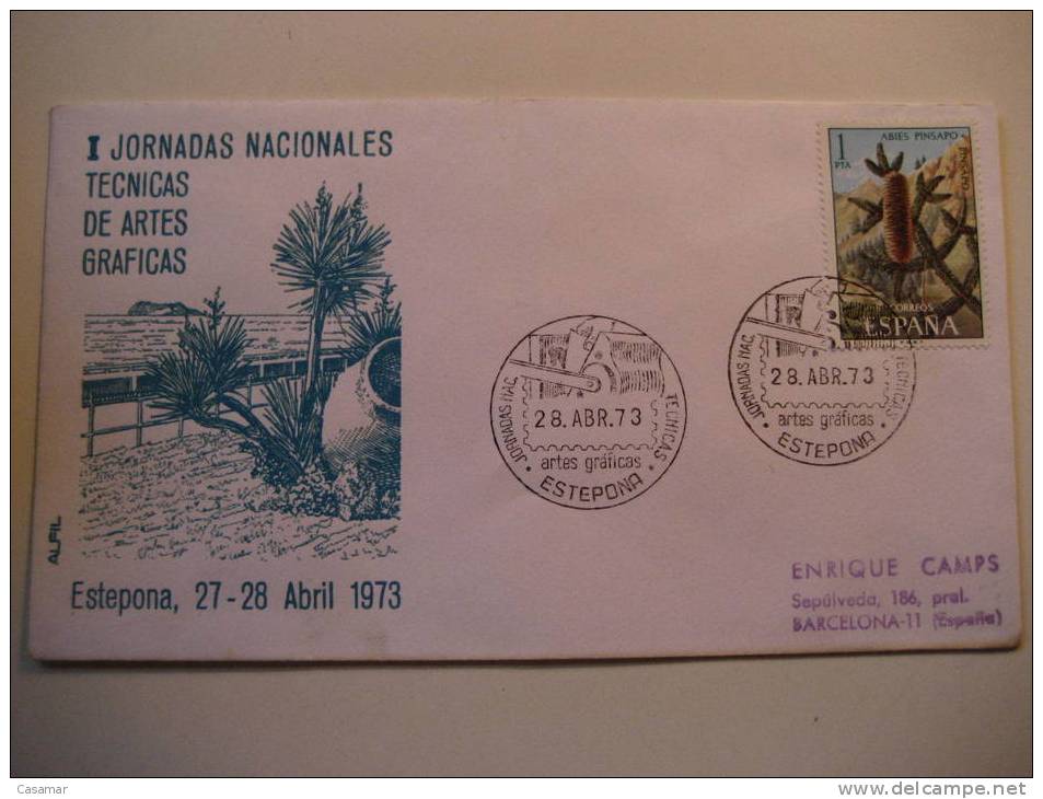 MALAGA ESTEPONA 1973 Jornadas Nac Tecnicas Artes Graficas Isla Island Matasellos Especial Sobre Ilustrado Cover Cacheted - Storia Postale