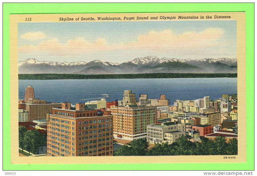 SEATTLE, WA. - SKYLINE, PUGET SOUND AND OLYMPIC MOUNTAINS - CARD WRITTEN - - Seattle