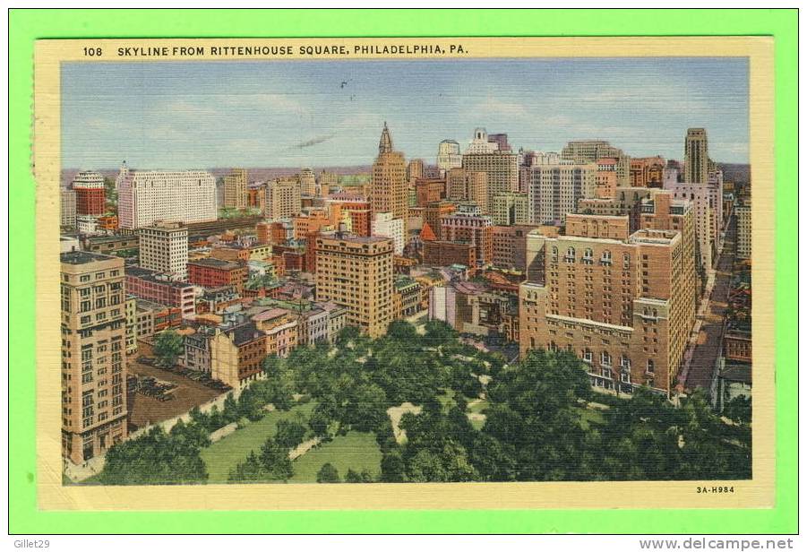 PHILADELPHIA, PA. - SKYLINE FROM RITTENHOUSE SQUARE - CARD TRAVEL IN 1948 - - Philadelphia