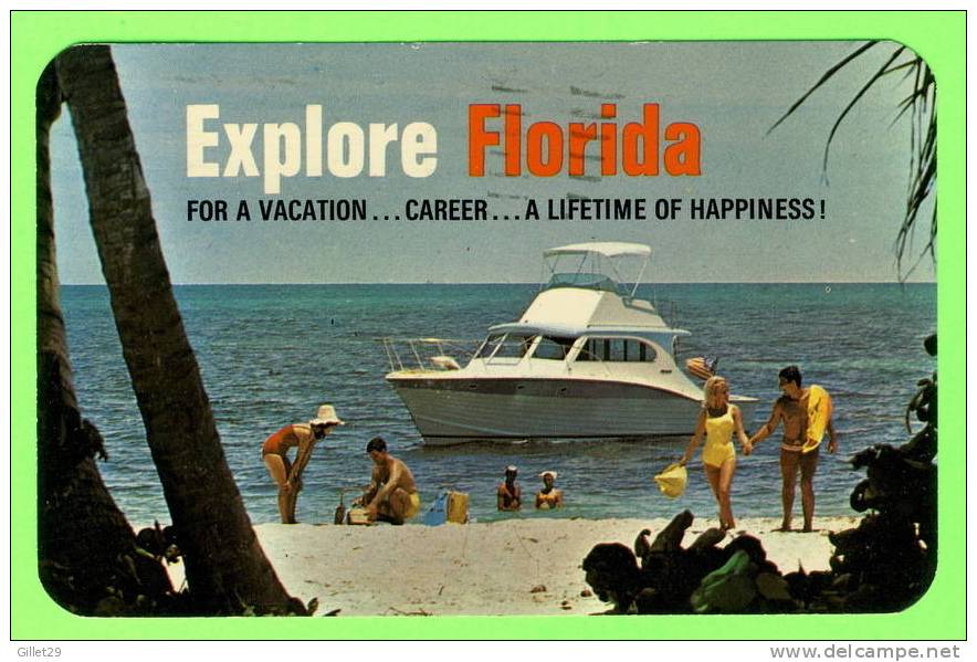 MIAMI BEACH, FL. - EXPLORE FLORIDA - ANIMATED - CARD TRAVEL IN 1969 - - Miami Beach