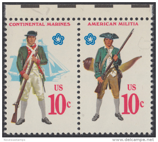 !a! USA Sc# 1567-1568 MNH Horiz.PAIR W/ Top Margins - Military Uniforms - Unused Stamps