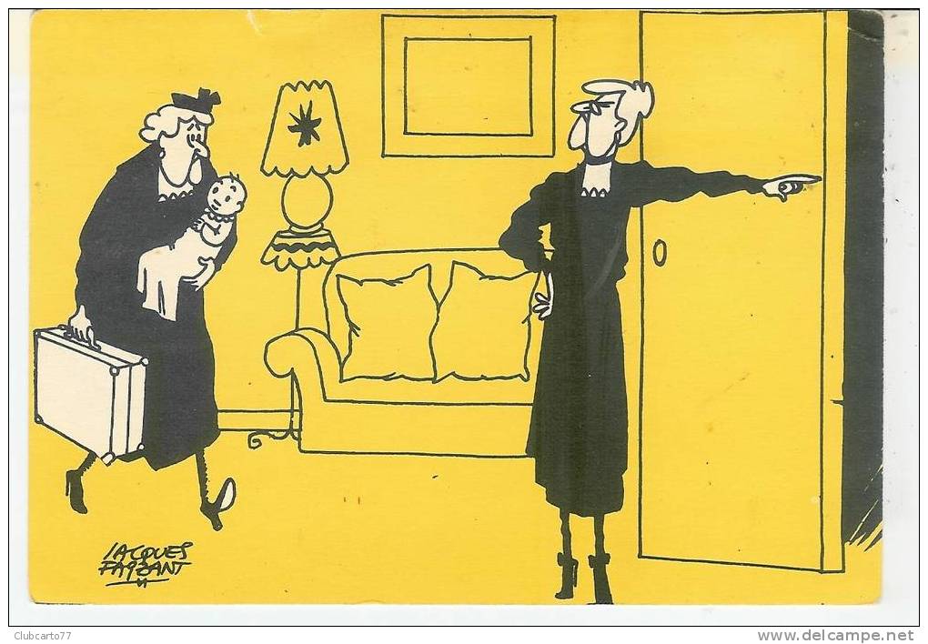 Illustratation Jacques Faizant : Mise à La Porte D'une Fille Mère Du 3ème âge (animée) RARE. - Faizant