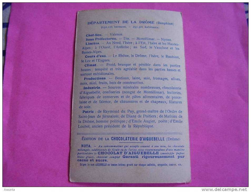 Chromo Format Carte Du Département De La Drôme - édition Chocolaterie D´Aiguebelle à Donzère - 2 Scans - Aiguebelle