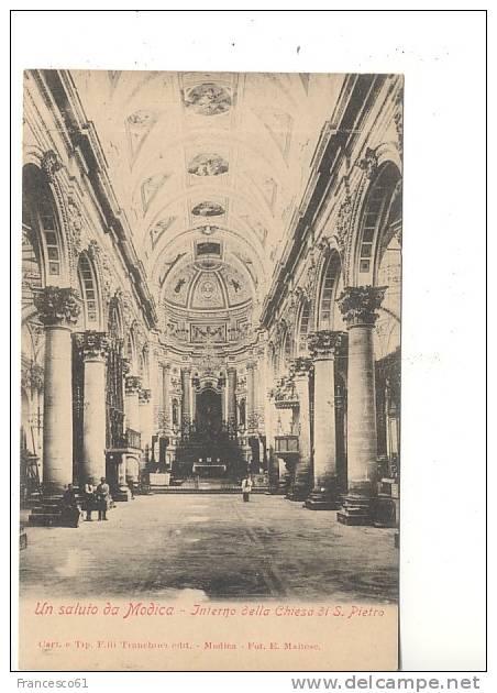 Sicilia MODICA Ragusa Saluto Interno Chiesa San Pietro Nuova Primi '900 - Modica