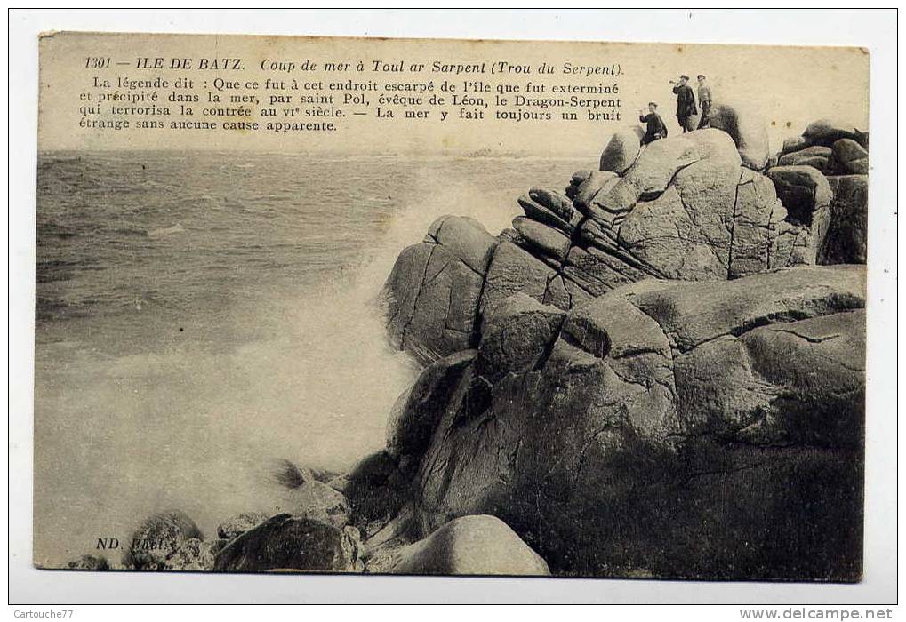 K13 - ÎLE-DE-BATZ - Coup De Mer à Toul Ar Sarpent (Trou Du Serpent) - 1908 Carte Animée - Ile-de-Batz