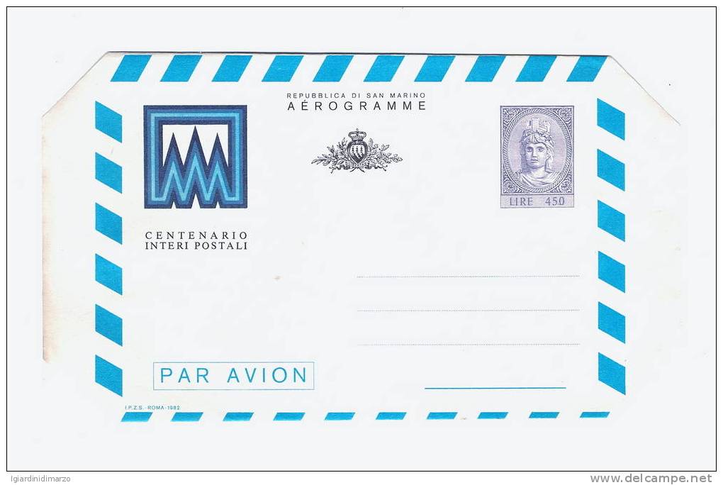 SAN MARINO 1982 - Aerogramma Da Lit. 450 - CENTENARIO INTERI POSTALI - Nuovo, In Buone Condizioni. - Postwaardestukken